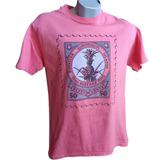 Large True Vintage Single Stitch T-shirt Hawaiian Islands Postage Stamp 1980's - Picture 2 of 6